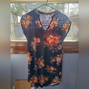 Small No Boundaries navy blue with orange flowers t-shirt dress.